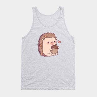 Cute Little Hedgehog With Autumn Leaves And Acorn Tank Top